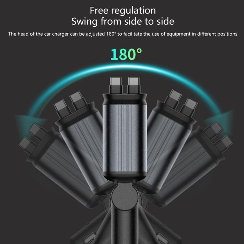 4 in 1 Car Charging Adapter Retractable Phone Fast Car Chargers with Type-C Cord USB & USB C Port Ambient Light