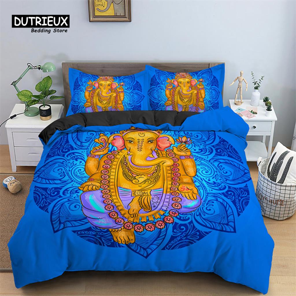 Modern Classic Indian Ganesha Bohemian Meditation Elephant Polyester Mandala For Kids Teen Adults Full Comforter