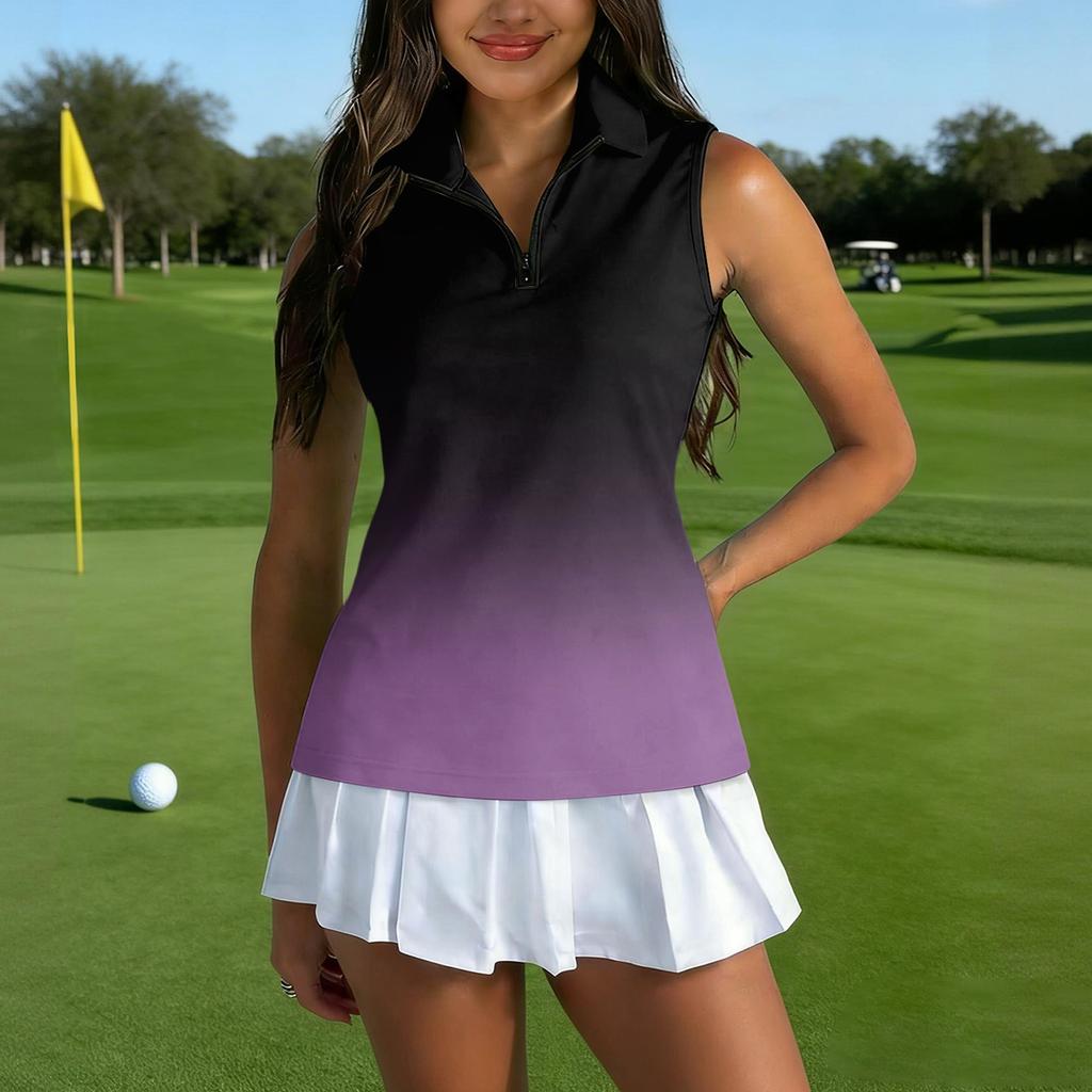 Dames Mouwloos Golf Poloshirt met Ritssluiting en Print Atletische Tanktop voor Sport Tennis Training Casual Kleding