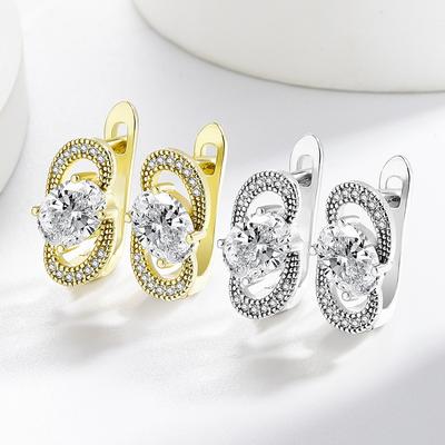 2026 Personalized Korean Fashion Zircon Silver Plated Earrings Women's Ear Jewelry Simple Ear Buckle Jewelry