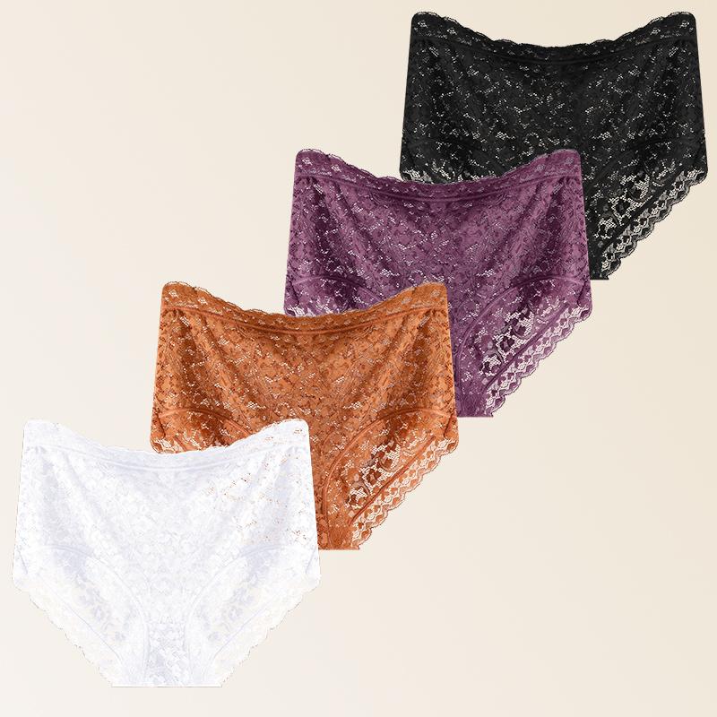 FINETOO 4Pcs Women Mid Rise Floral Lace Underpants Soft Skin-Friendly Breathable Panties High Stretch Seamless Ladies Daily Wear Briefs