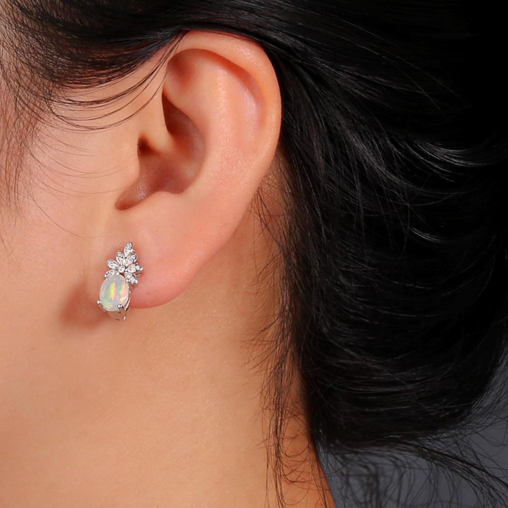 Gorgeous Design October Birthstone Natural Opal Ring Earring Jewelry Set 925 Sterling Silver Birthday Gift for Lady and Girls