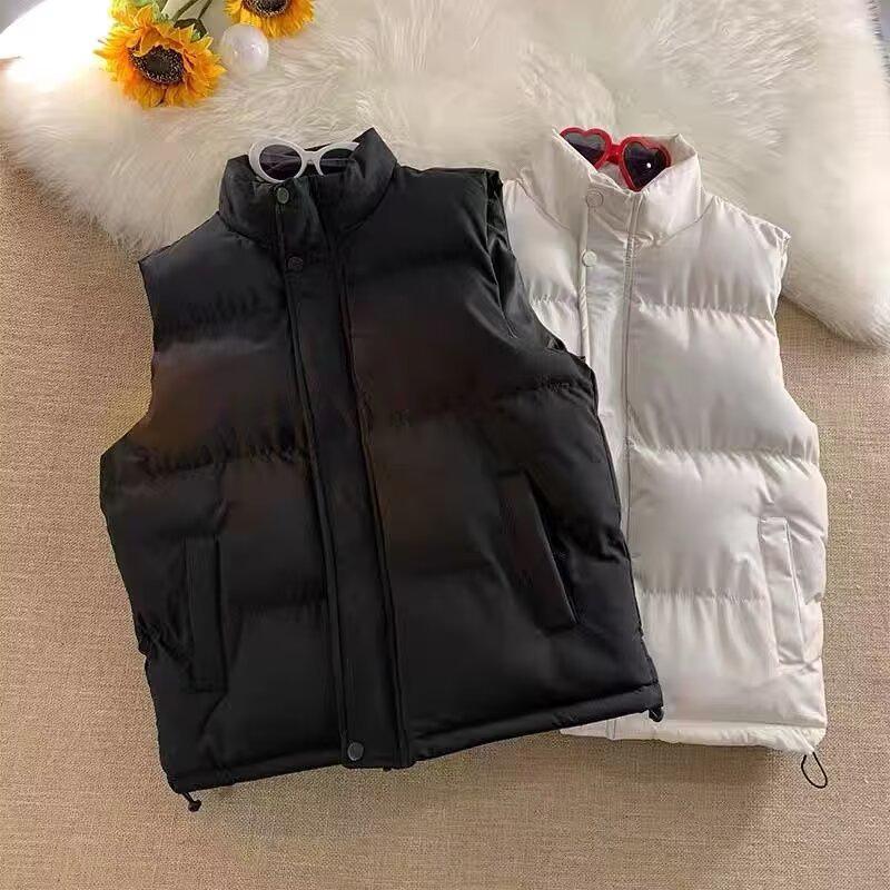 Unisex Korean Style Stand-Up Collar Cotton Vest - Slim Fit, Thickened, Warm, Sleeveless Outerwear for Autumn/Winter