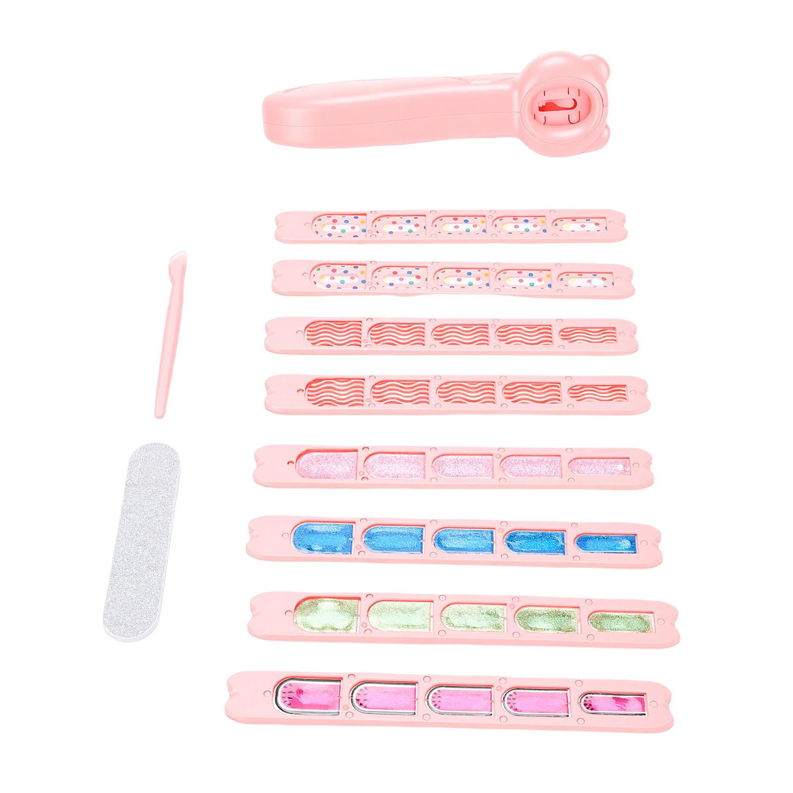 

Nail Stamping Machine Set Glitter Stickers Press Nail Sticker Machine Play Toys with 8 Colorful Nail Stickers for Girls
