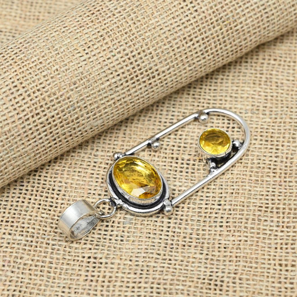Citrin ädelsten 925 Sterling Silver Handgjord Hänge Design Smycken Delikat Gåva Till Henne