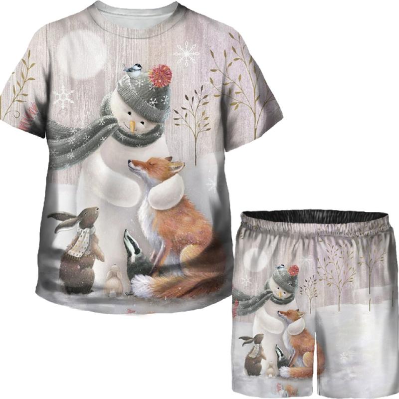 Boys Girls Funny Christmas T Shirts Shorts Sets Xmas Santa Claus 3D Printed Tees/Suits Kids Holiday Party Vacation Clothing Set