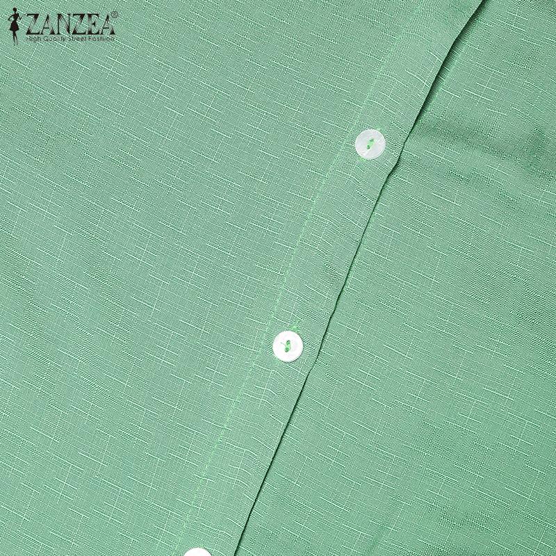 ZANZEA Women Round Neck 3/4 Sleeve Solid Color Casual Thin Blouses