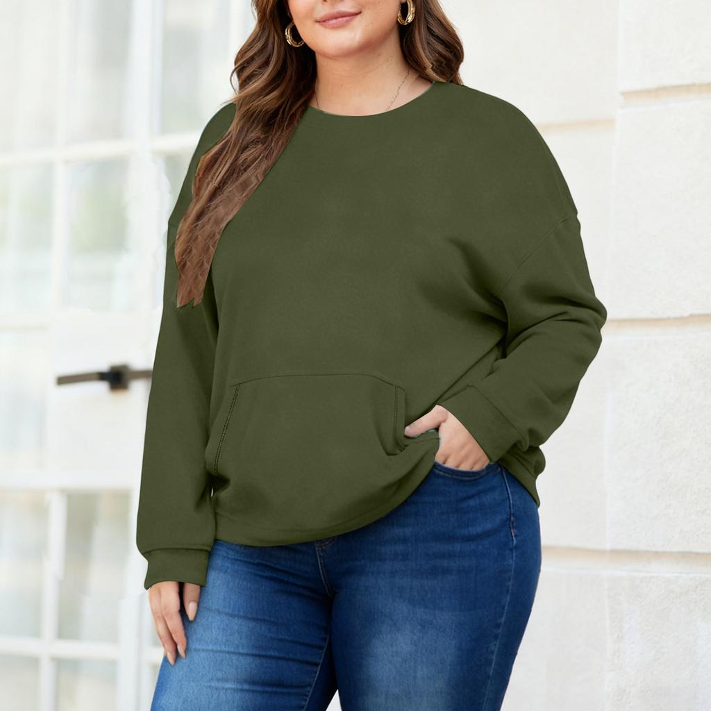Plus Size Sweatshirt För Kvinnor Oversized Crewneck Långärmad Pullover Toppar