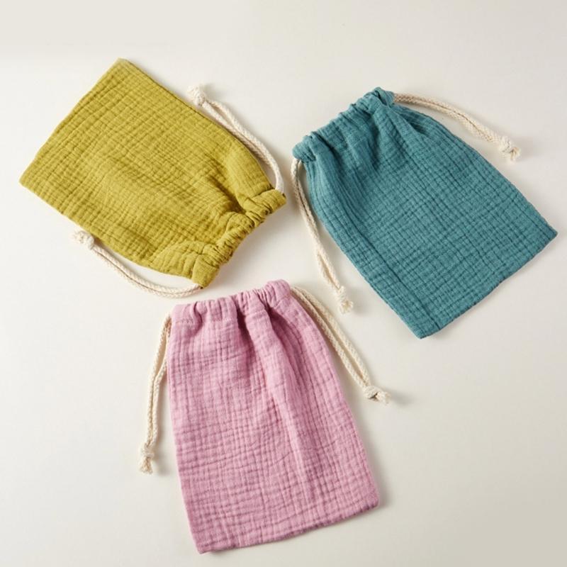 Soft and Breathable Drawstring Bag Double Layer Cotton Baby Diaper Storage Bag Perfect for Organizing Baby Drool Towel