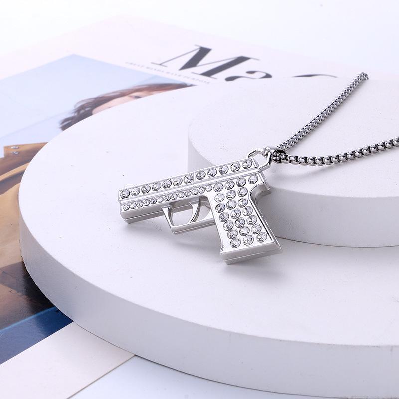 Men s Punk Hip Hop Diamond Machine Gun Necklace - Fade-Resistant, European American Style