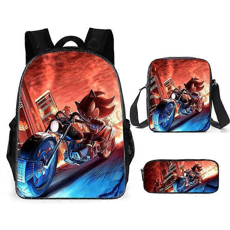 Sonic Elementary School Student Schoolbag Three-piece Set Anime Cartoon Backpack Shoulder Bag Pencil Case  47-NMAOV