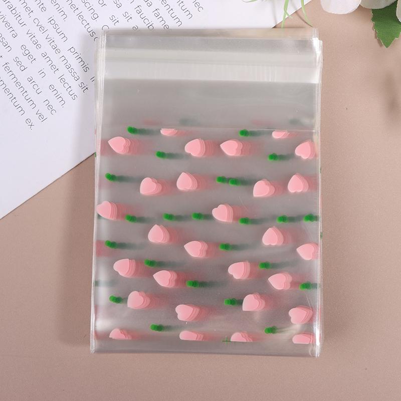 100Pcs Heart Shaped Transparent Candy Bag Biscuit Snacks Plastic Bag Baking Decoration Packaging Self-Adhesive Bag