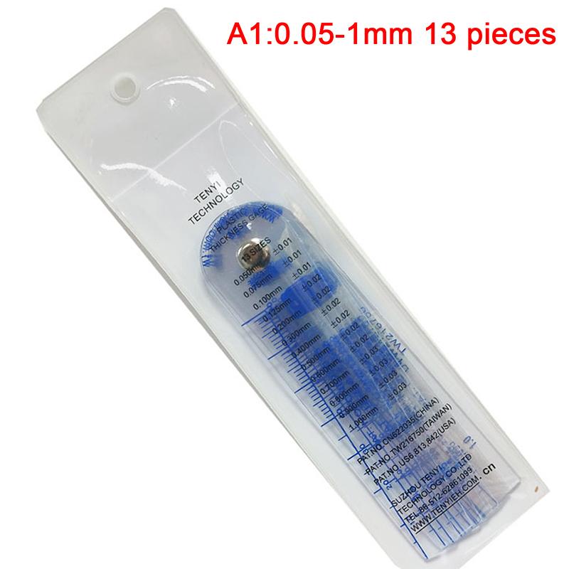 0.05-1Mm Thickness Plastic Metric Filler Feeler Gauge 0.05-1mm 13 pieces