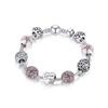 White Round Beaded Bracelet with Pandora DIY Drip Oil Large Hole Bead
