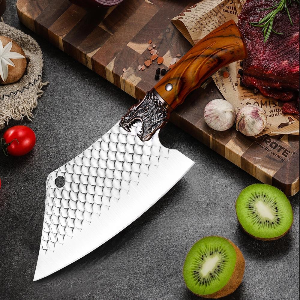 Meat Cleaver Chef Knife Dragonhead Fish-scale Pattern Slicing Knife Fish Cutting Cleaning Knives Seafood Market Slaughter