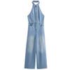 Fashion Style 2024 Autumn New Arrival Women's Stylish Hanging Collar Easiest for Match Denim Jumpsuit Pants 6147125