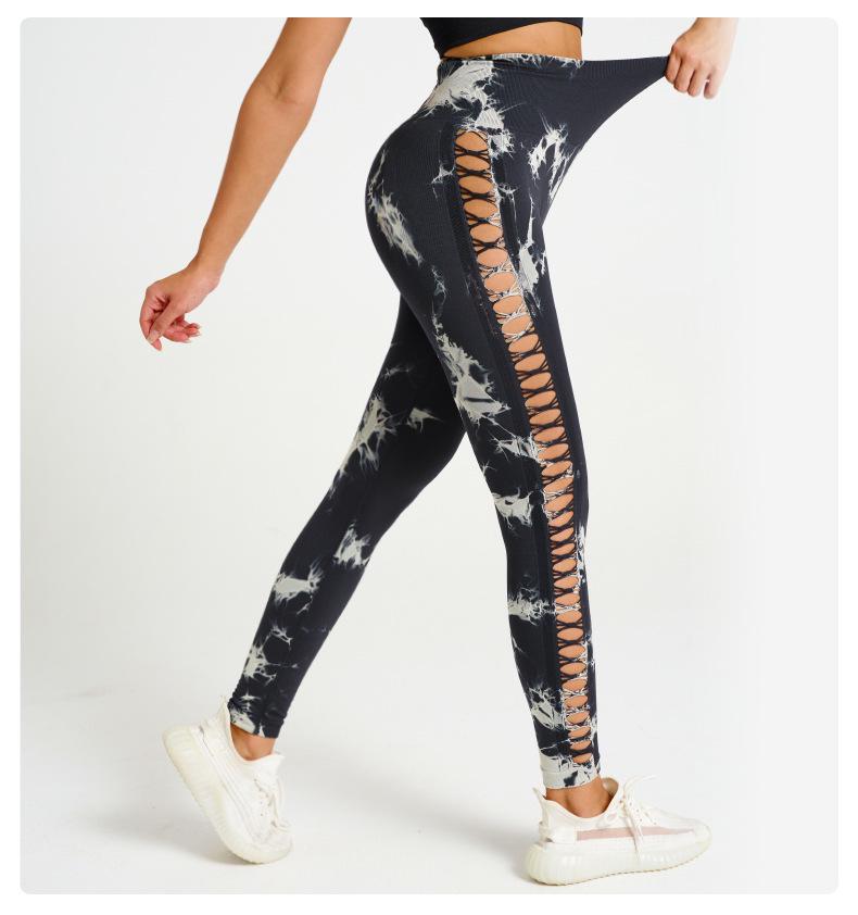 Women's High-Waisted Tie-Dye Yoga Pants with Side Cutouts