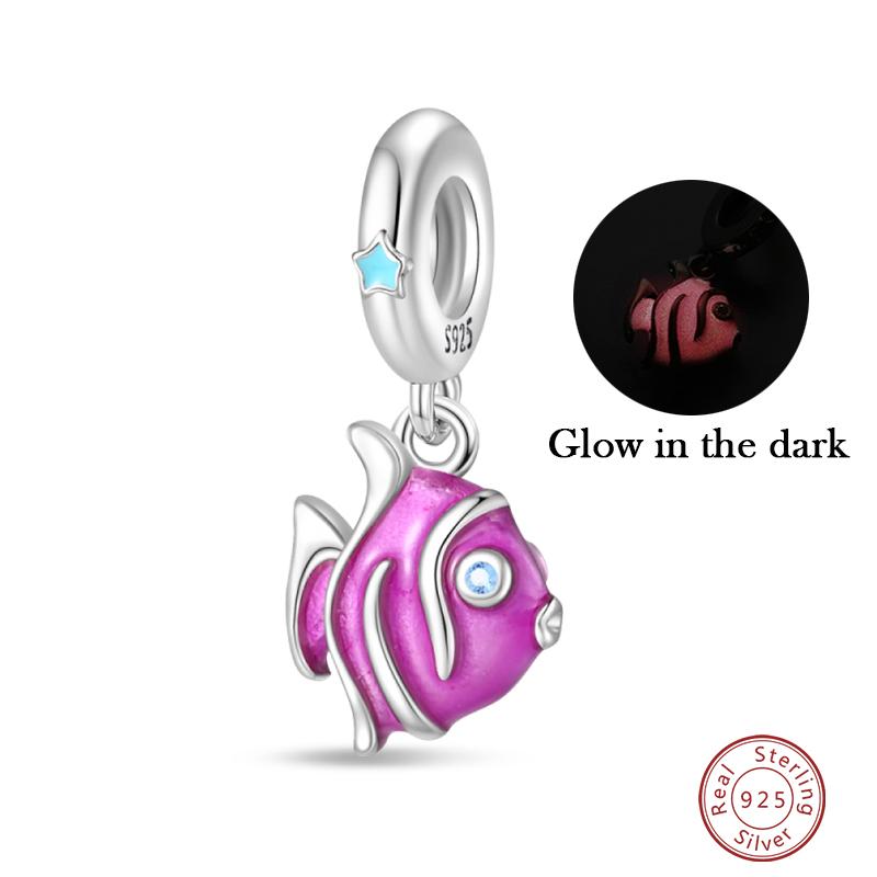 Summer Ocean Series 100% Copper Blue Luminous Jellyfish Seashells Fish Charms Beads Fit Qikaola Bracelets Jewelry