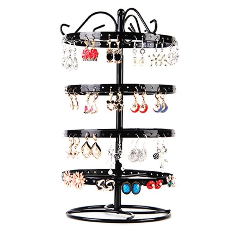 AEE2-1 Piece Wrought Iron Four-Story Rotating Jewelry Rack Jewelry Rack Earring Earring Bracelet Display Rack Black