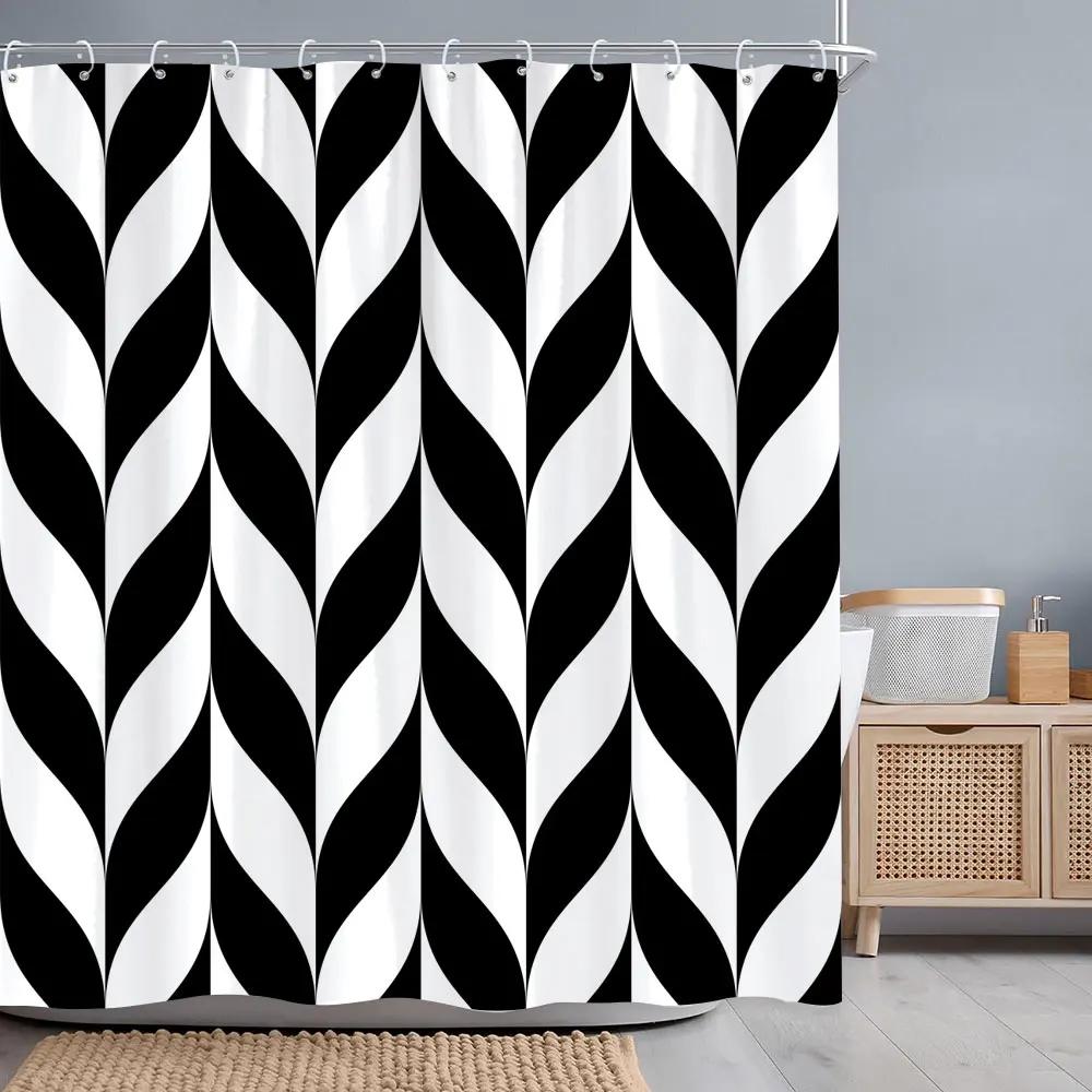 Abstract Geometric Lines Shower Curtain Grey Multicolour Leaf Multicolour Lines Polyester Fabric Shower Curtains Bathroom Decor