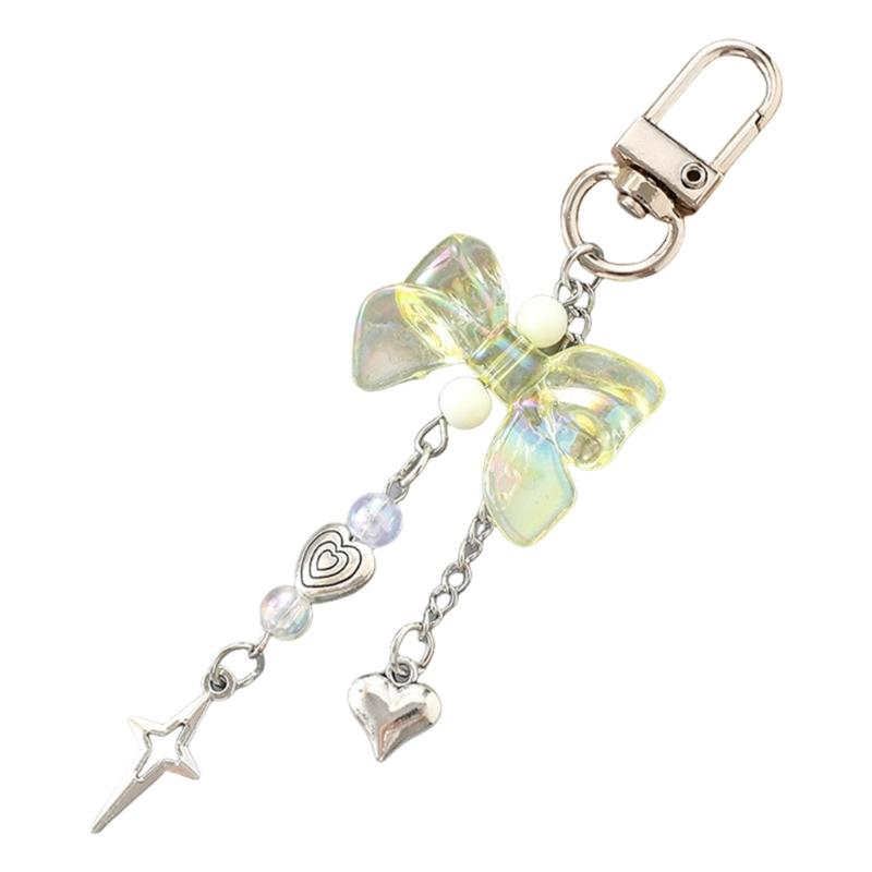 

Брелок для ключей автомобиля для женщин, девочек, милый брелок, подвески для сумки, металлический брелок в виде сердца и бантика, аксессуары для рюкзаков, кошельков жёлтый