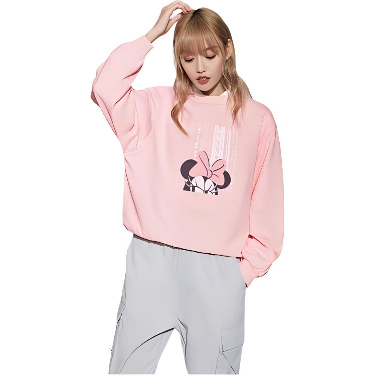 Li Ning X Disney Sweatshirts Women's Rose Pink Crew Neck Moderate Regular AWDR330-8
