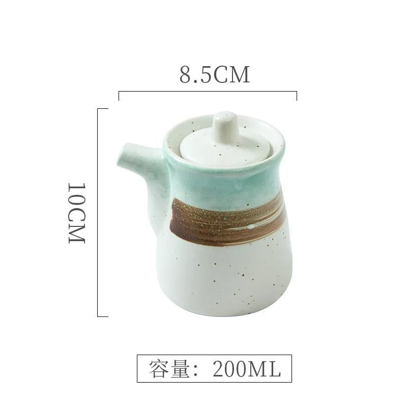 Japanese Retro Ceramic Oil Pot Household Kitchen Utensils Seasoning Pot Oil Vinegar Seasoning Bottle Kitchen Ceramic Tableware