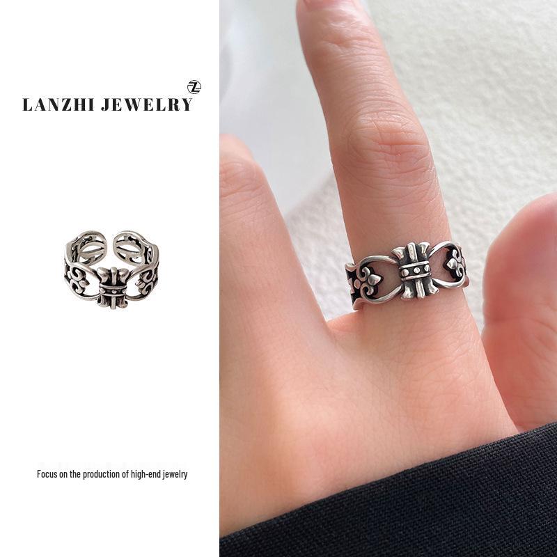 

Кольцо на мизинец «Крест Лань Чжи» из серебра 925 пробы - Шикарный открытый дизайн, стиль знаменитостей, украшение с защитой от выцветания Adjustable Open