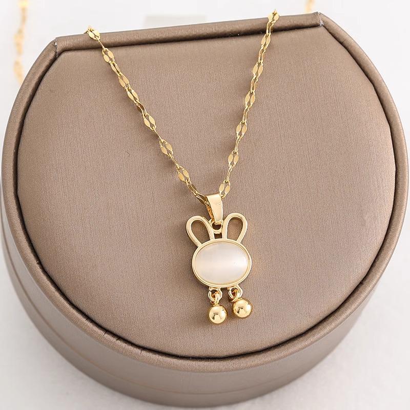 Trendy Cat's Eye Stone Rabbit Necklace - Korean Design, Titanium Steel, Women's Niche Clavicle Chain