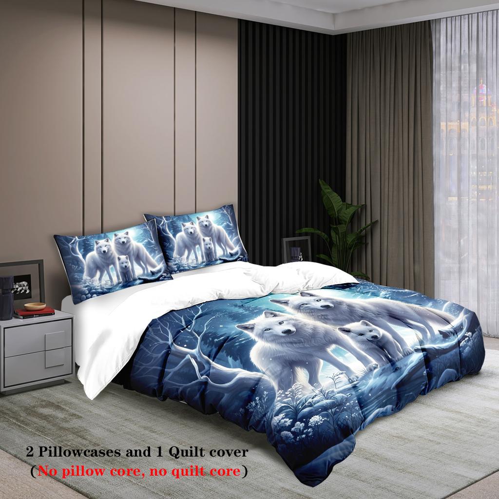 3pcs Wolf family pattern bedding set, 1*duvet cover+2*pillowcase, for single bed, teenagers and adults bedroom, home decoration