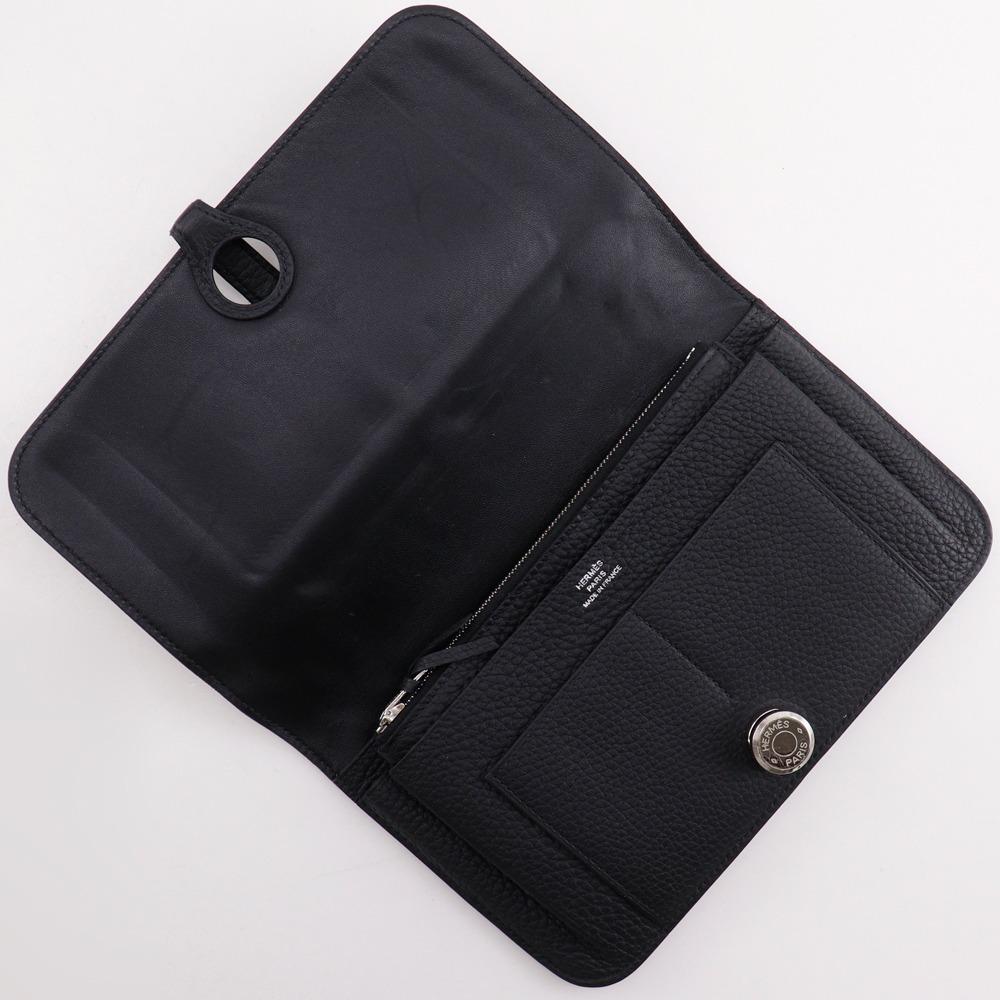 HERMES Dogon Duo Purse black Togo unisex Used