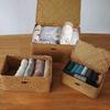 Natural Seaweed Woven Belt Covered Storage Box, Photography Props, Miscellaneous Items Sorting Basket, Desktop Storage Box