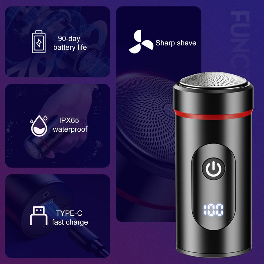 Mini-Elektrorasierer mit Digitalanzeige, wiederaufladbar über USB, wasserdicht, nass und trocken, tragbar, für unterwegs, Rasierapparat für Männer, Bartschneider, Haarentfernungswerkzeug
