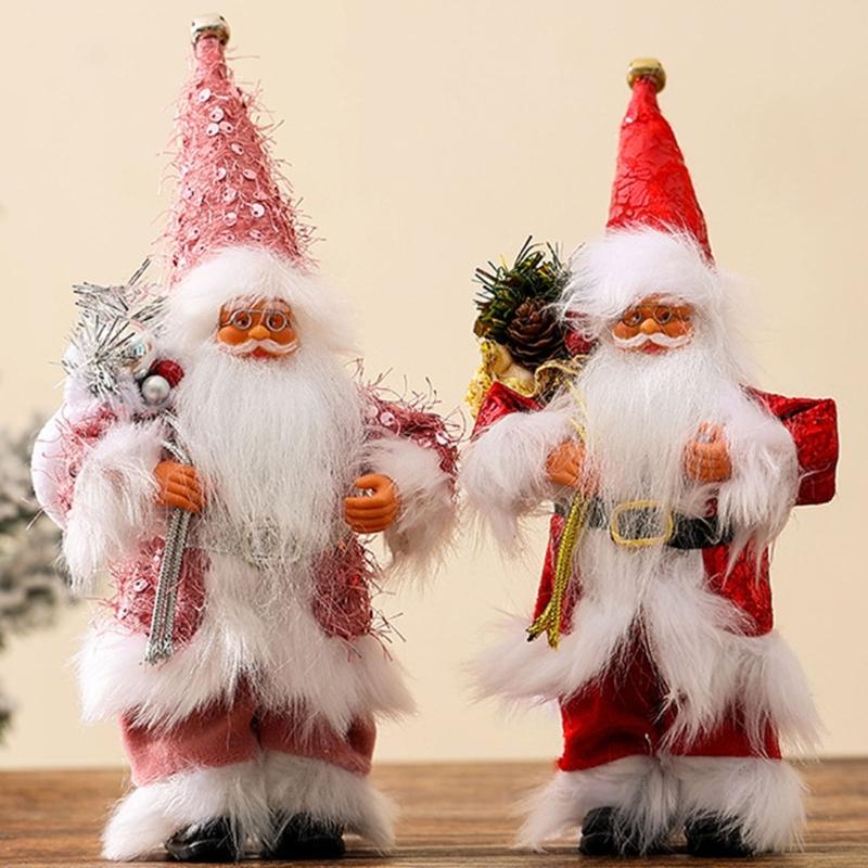 Christmas Festives Santa Ornament 11Inch Fabric Figurine Holiday Decoration For Indoor Photography And Party Themes