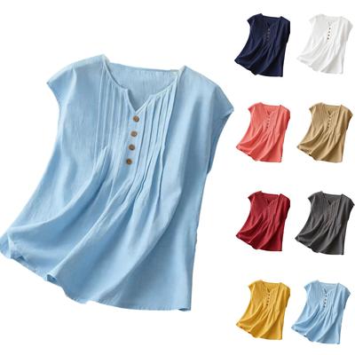 Women's Fashionable Multi-Color Loose Casual Button Cotton Linen Top