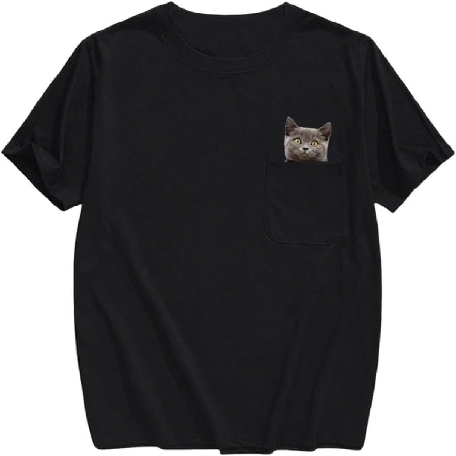 Hidden Middle Finger Signed Funny Cat Printed T-Shirt, Middle Finger T-Shirt, Cat Middle Finger Pocket T-Shirts S чёрный