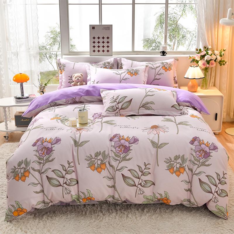 New Stylish Skin-Friendly Cotton Flannel Bedding Set - Thickened Plaid & Floral Design for Students