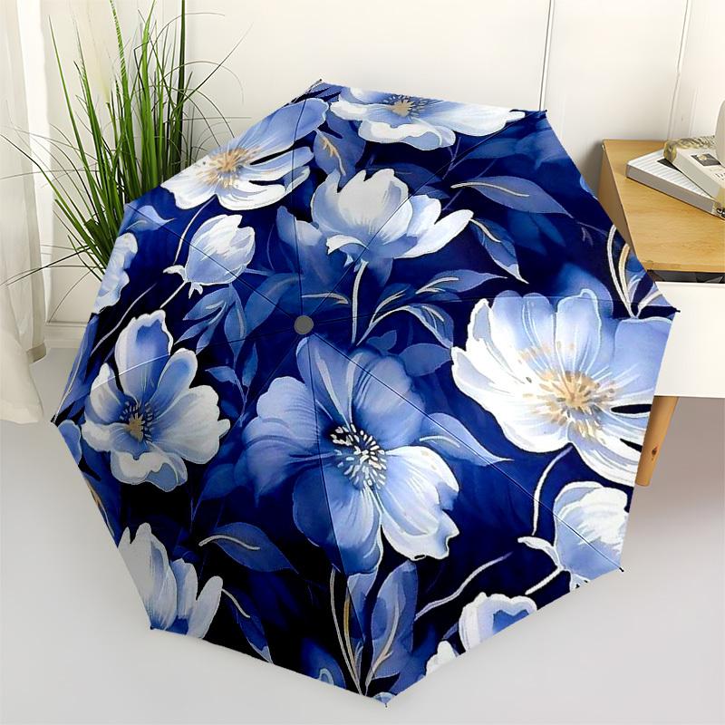 1pc Blue Floral Pattern Umbrella with Plastic Handle,Suitable for All Seasons Umbrellaptys26065