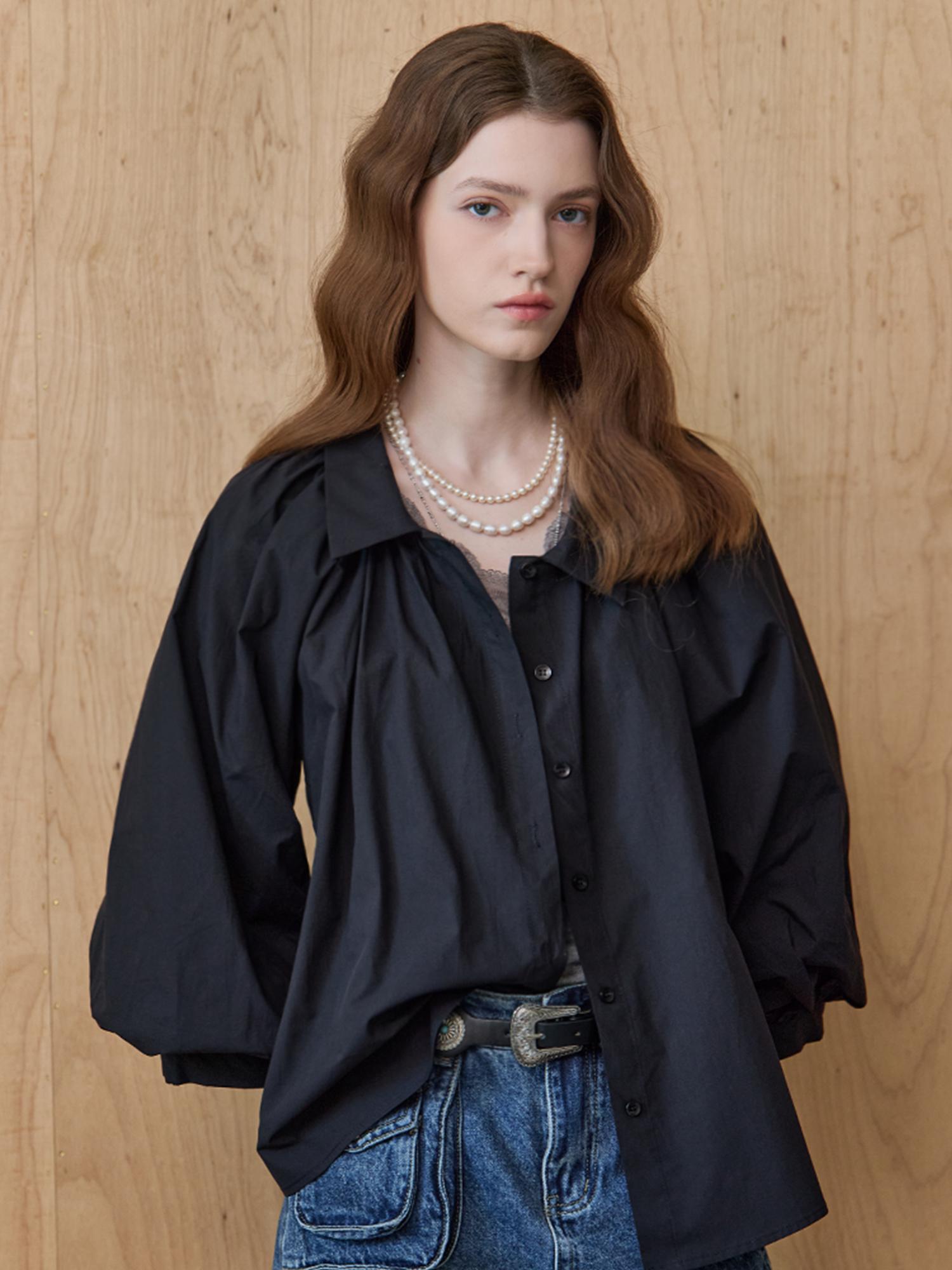 Maja Balloon Bell Sleeve Crop Shirt Blouse Yellow/Free