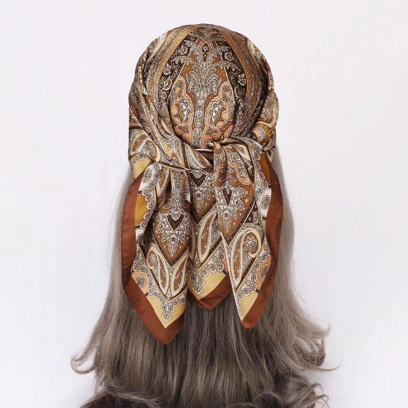 Bohemian Style Print Luxury Brand Silk Square Scarf Women Satin Shawls Neckerchief Wrap Scarves Bandana Hair Floral