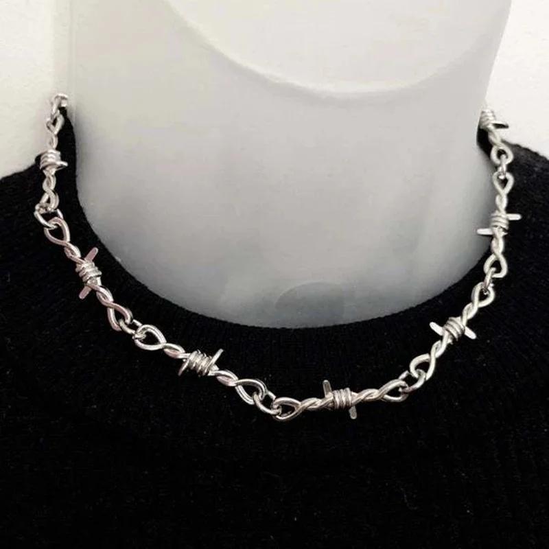 Nuovo piccolo filo spinato spine collana unisex collana donna hip-hop gotico punk stile filo spinato piccola catena di spine collare regalo