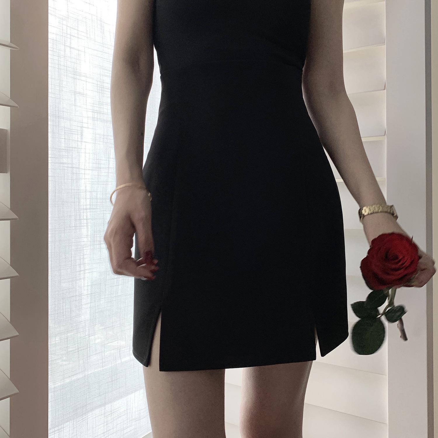 

Women s Summer High Waist Slit Skirt: Hip-Wrapping, Slimming A-Line Midi Medium чёрный