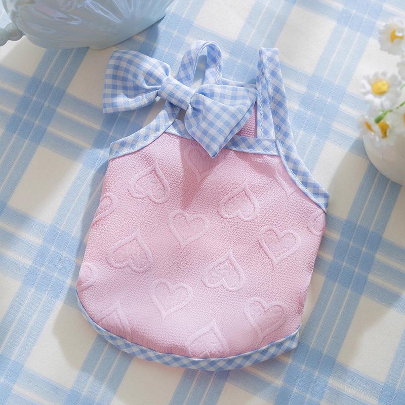 Bow Love Relief Texture Suspender Small Dog Cat Summer Sleeveless Vest Pet Dog Dog Clothes
