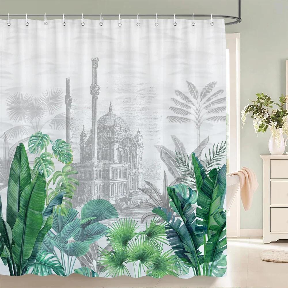 Nordic style Flower Leaf Plant Printed Fabric Shower Curtains Floral Bath Screen Waterproof Products Bathroom Decor with Hooks