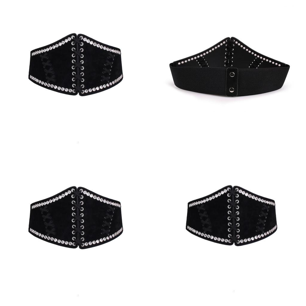 Elegant Wide Waist Belt For Women With Snap Closure And Net Design In Black