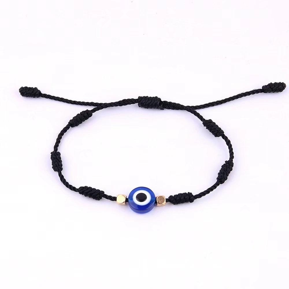Manufacturer Turkish Evil Eyes Bead Charm Bracelets Handmade Macrame Lucky 7 Knots Red Black Cord String Rope Knotted Bracelet
