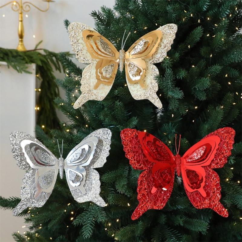 Shatterproof Sequins Butterfly Decorations For Christmas Tree 25Cm Glittering Wing Indoor Outdoor Festival Party Supplies