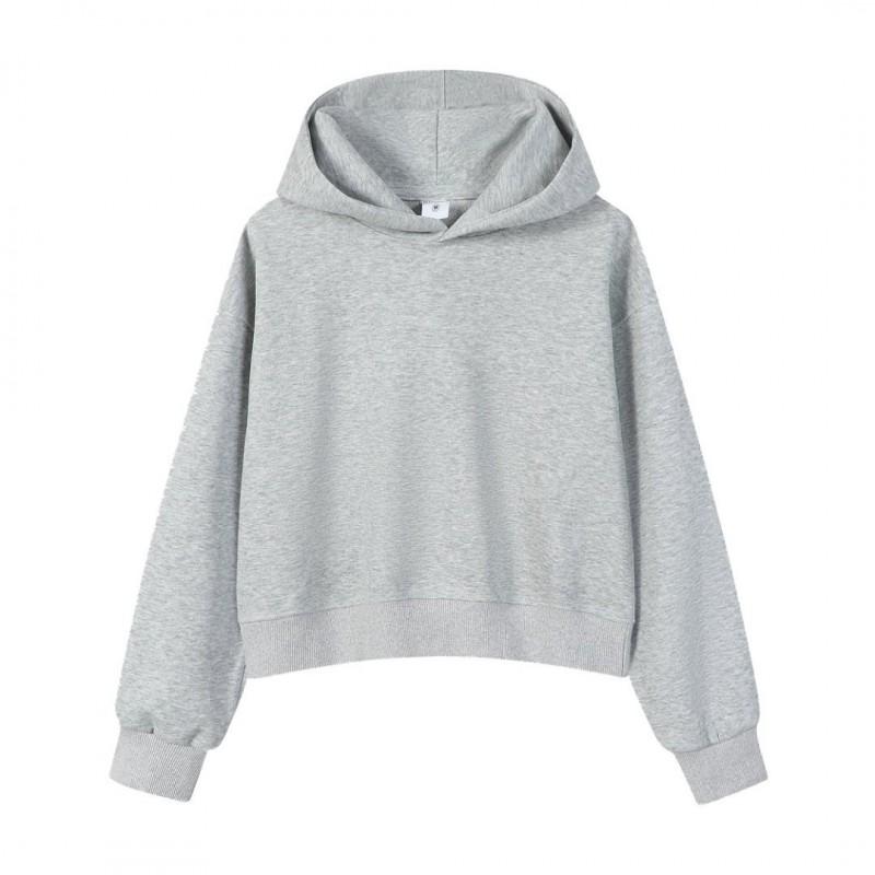 Korean Style Womens Short Hooded Zip-Up Cotton Blend Sweatshirt Loose Fit Winter Casual Top