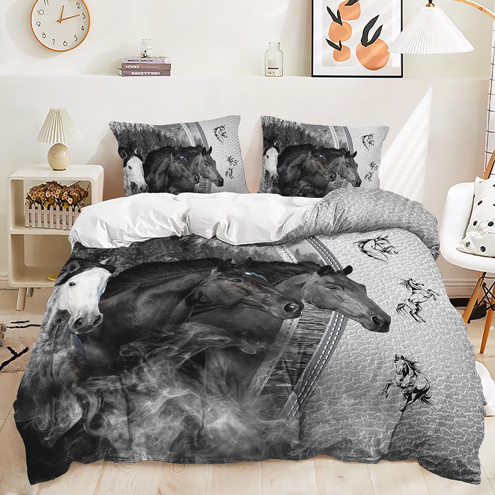 Quilt Cover Animal Horse Bed Cover Pillowcase Digital Printing Bedding Three-Piece Set