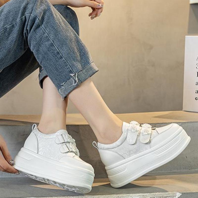 Модные 7 см новые шелковые женские повседневные туфли на танкетке на платформе — фото 5